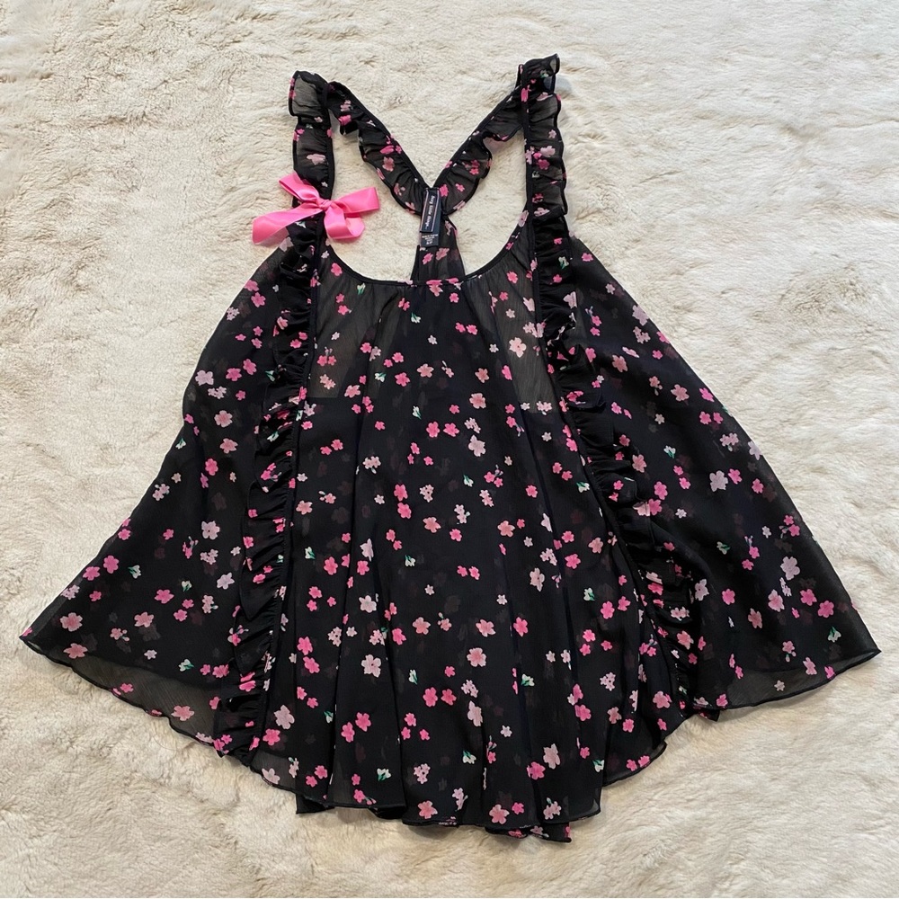 (S) Victoria’s Secret Sexy Little Things Tank Top Black Floral Pink Small